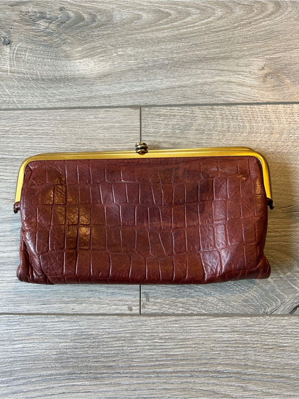 Hobo International Lauren Brown Leather Croc Embossed With gold tone hardware